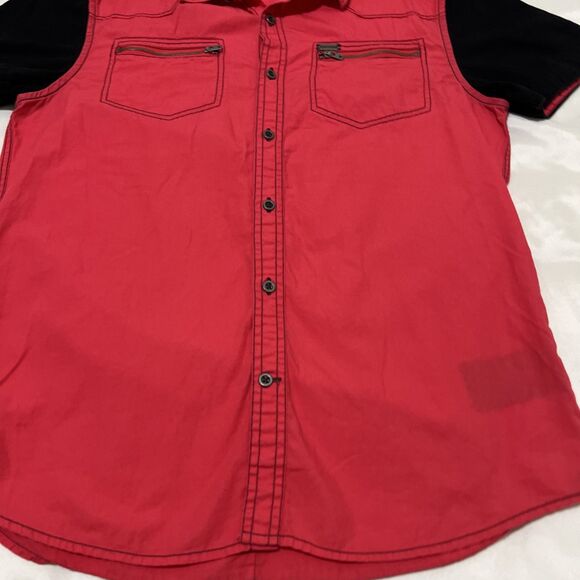 GUESS Button Up Shirt Color Block Pink Black 90s Top Metal Zipper Pockets M - Picture 9 of 14